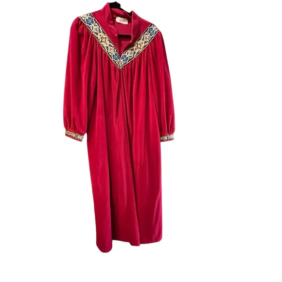 Vtg Vanity Fair Metallic Trim Velour Night Gown Robe Size Large - Picture 2 of 4